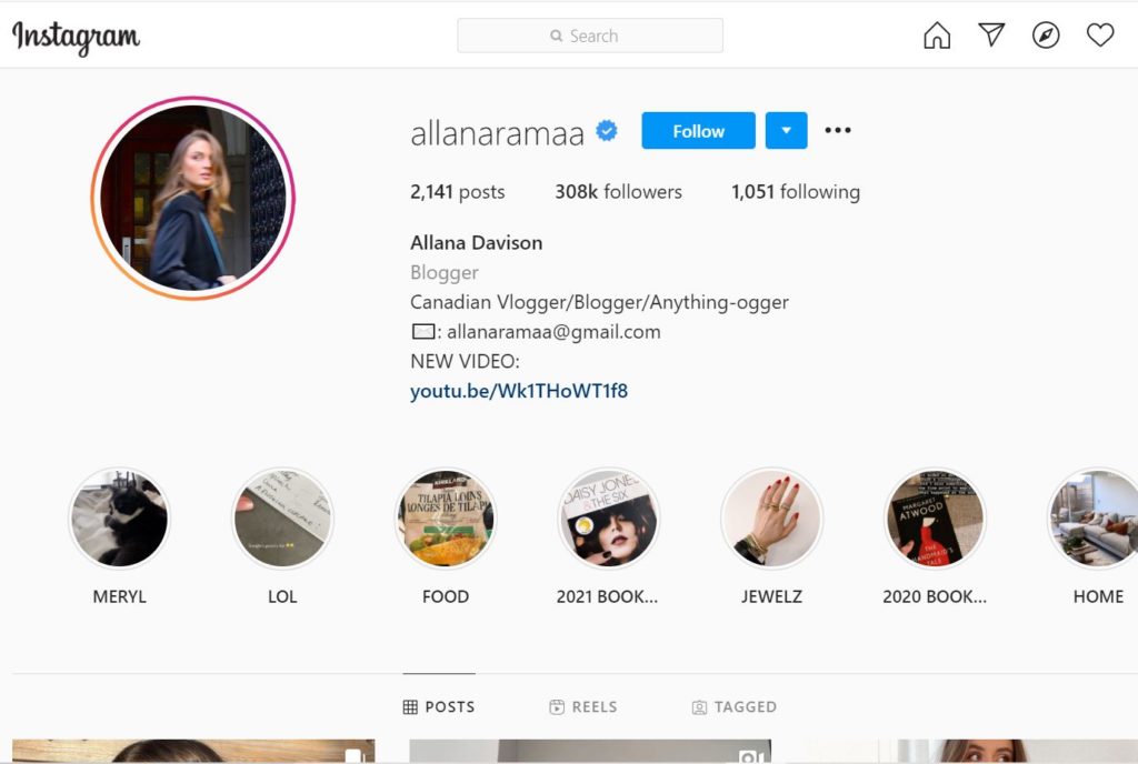 Allana Davison Instagram account