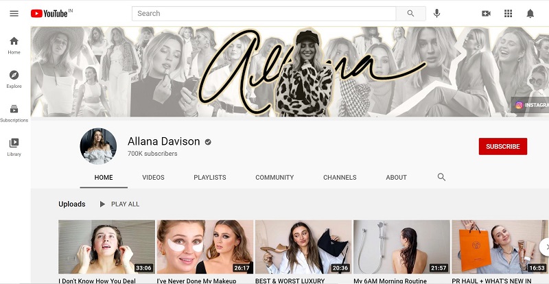 Allana Davison YouTube account