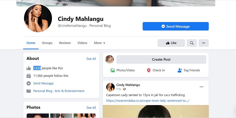 Cindy Mahlangu Facebook account
