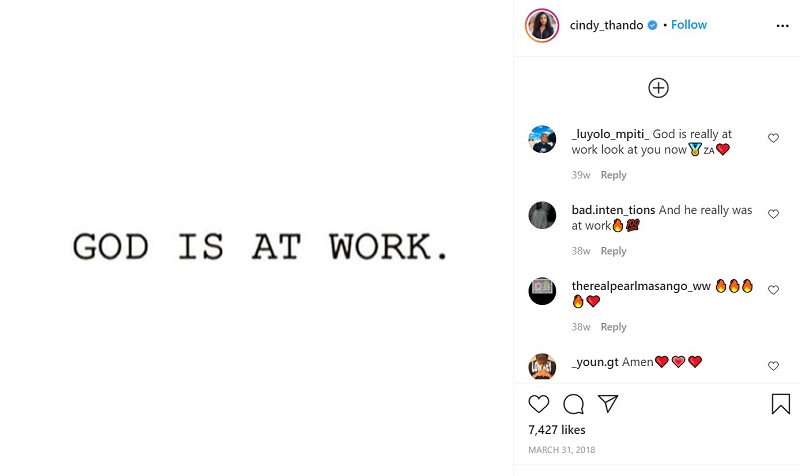 Cindy Mahlangu Instagram debut post