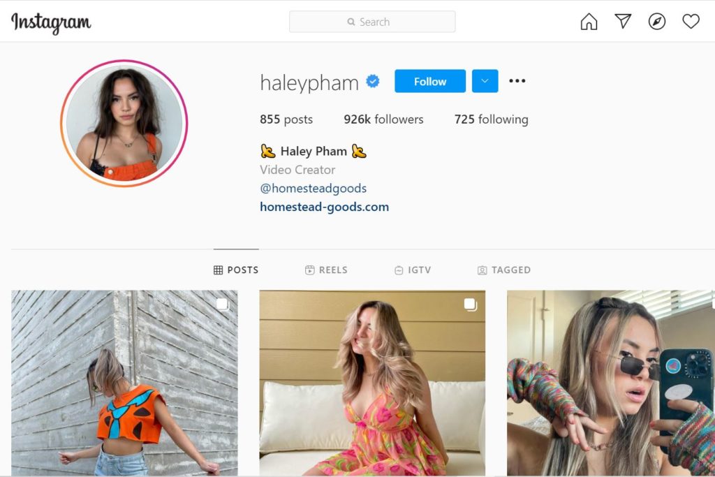 Haley Pham Instagram account