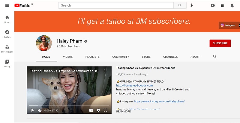 Haley Pham YouTube account