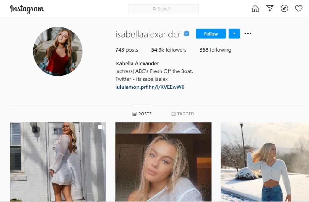 Isabella Alexander Instagram account