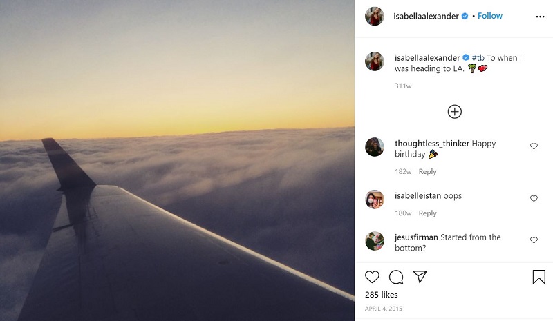 Isabella Alexander Instagram debut post
