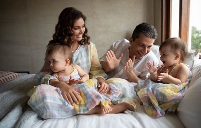 Jason Dehni with his Indian Canadian wife Lisa Ray and their daughter Sufi Ray Dehni