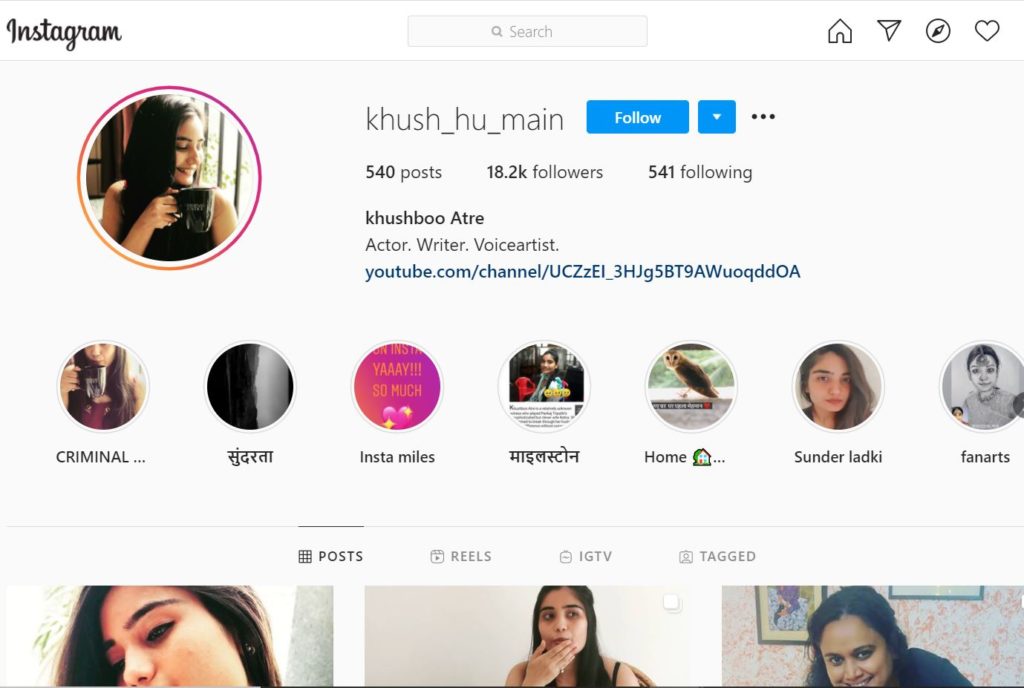 Khushboo Atre Instagram account