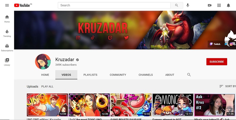 Kruzadar YouTube account