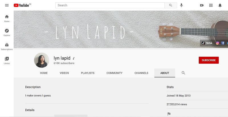 Lyn Lapid YouTube account