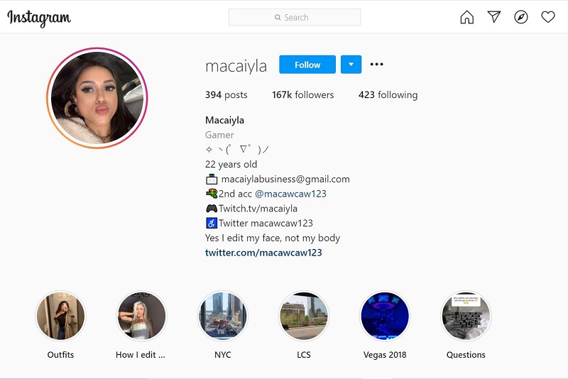 Macaiyla Instagram account