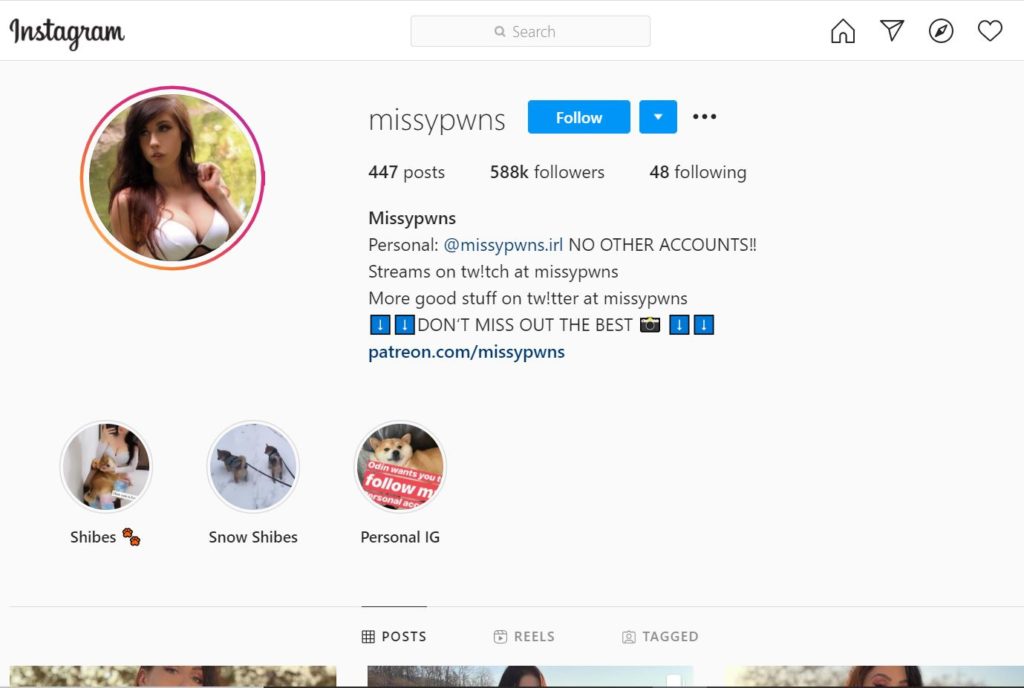 Missypwns main Instagram account