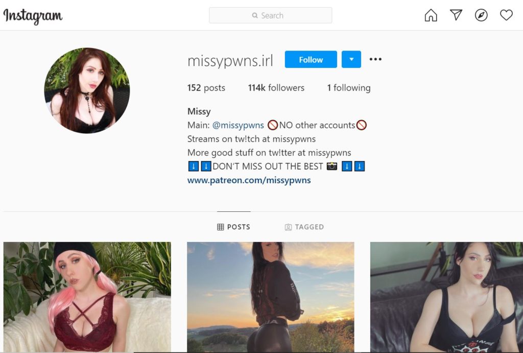 Missypwns personal Instagram account