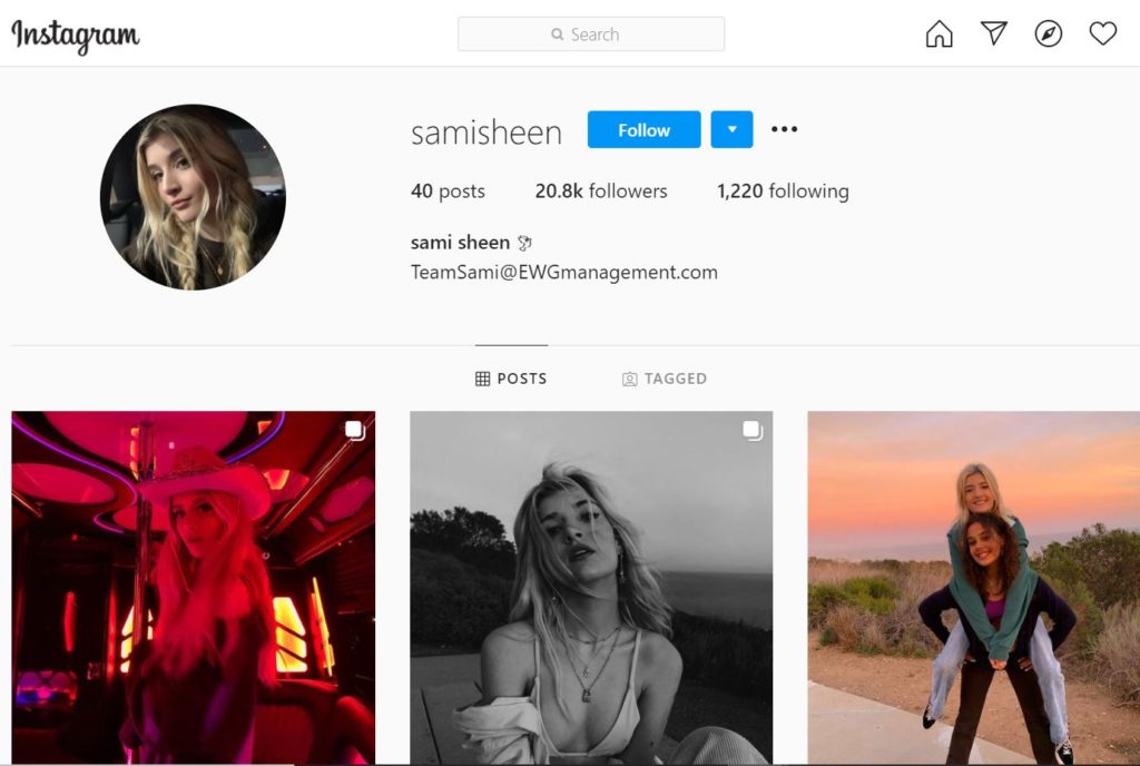 Sam Sheen Instagram account
