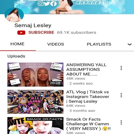 Semaj Lesleys YouTube channel