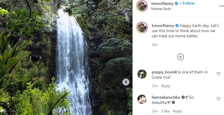 Trevor Tordjman as a nature lover and wishes Earth day in his IG profile