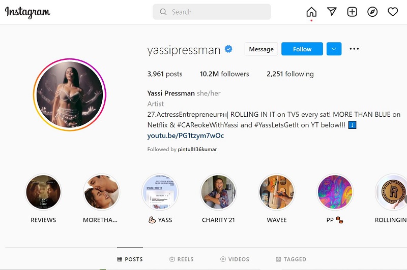 Yassi Pressman has 10.2 million on Instagram